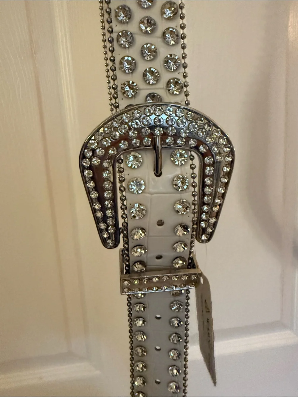NWT White Crocodile Textured Rhinestone Belt